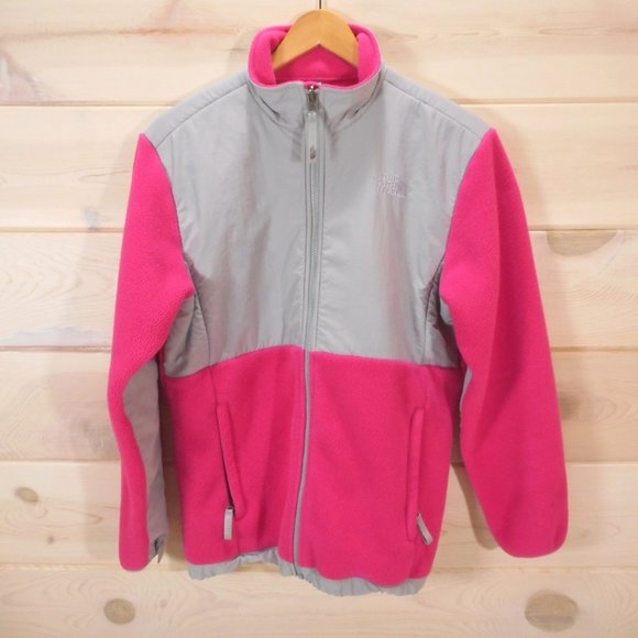 The North Face Girls Youth Size XL Fleece Jacket Pink Gray Full Zip Pockets - Picture 1 of 8